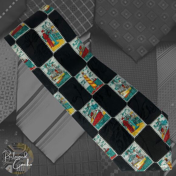 Sea Themed Stamps Tie - Picture 1 of 5
